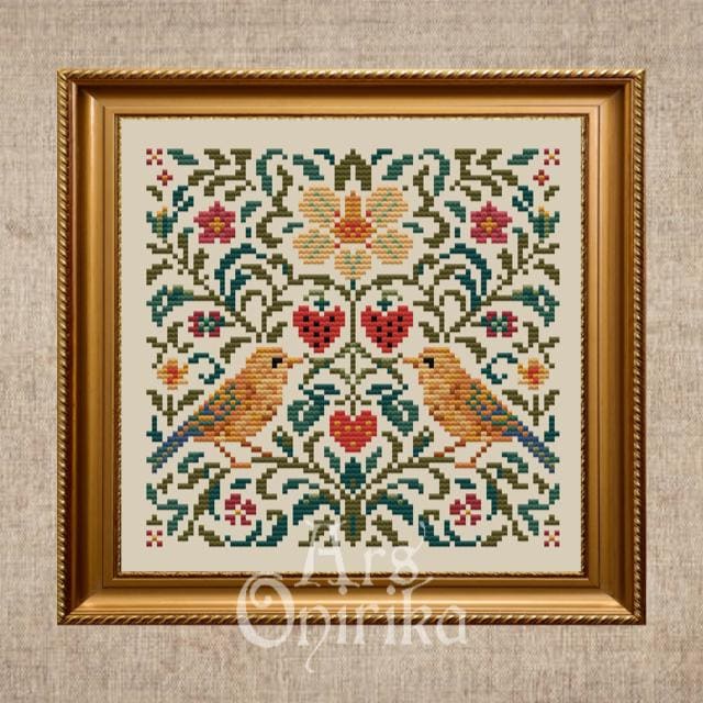 William Morris Strawberry Thief Cross Stitch Pattern – Bird and Floral (PDF) - EASY LEVEL