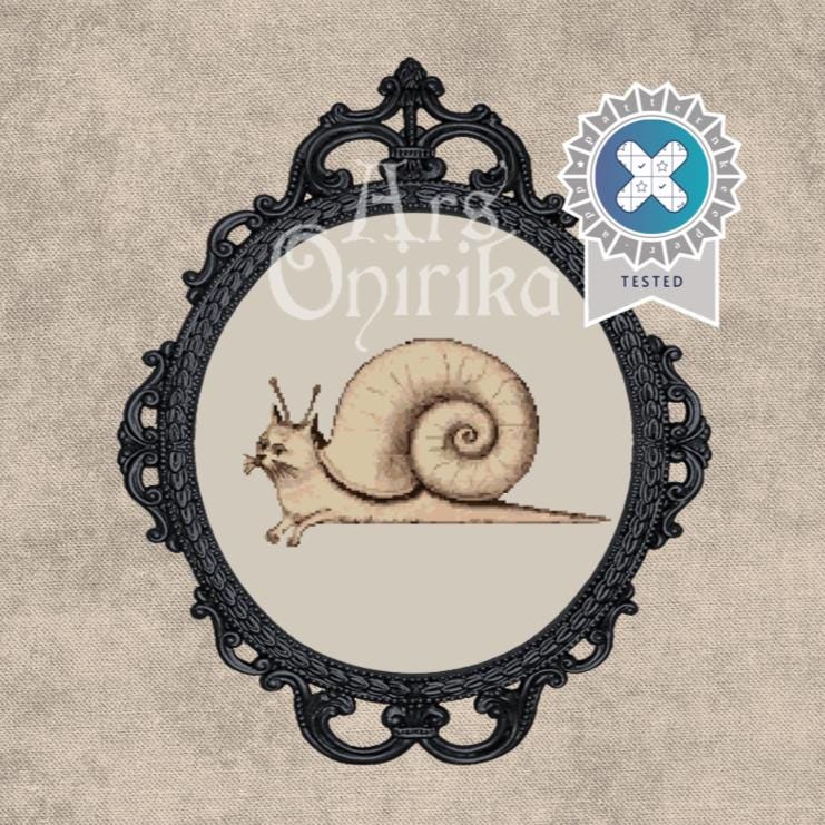 Snail Cat Cross Stitch Pattern - Medieval Animal Bestiary (PDF) - INTERMEDIATE LEVEL
