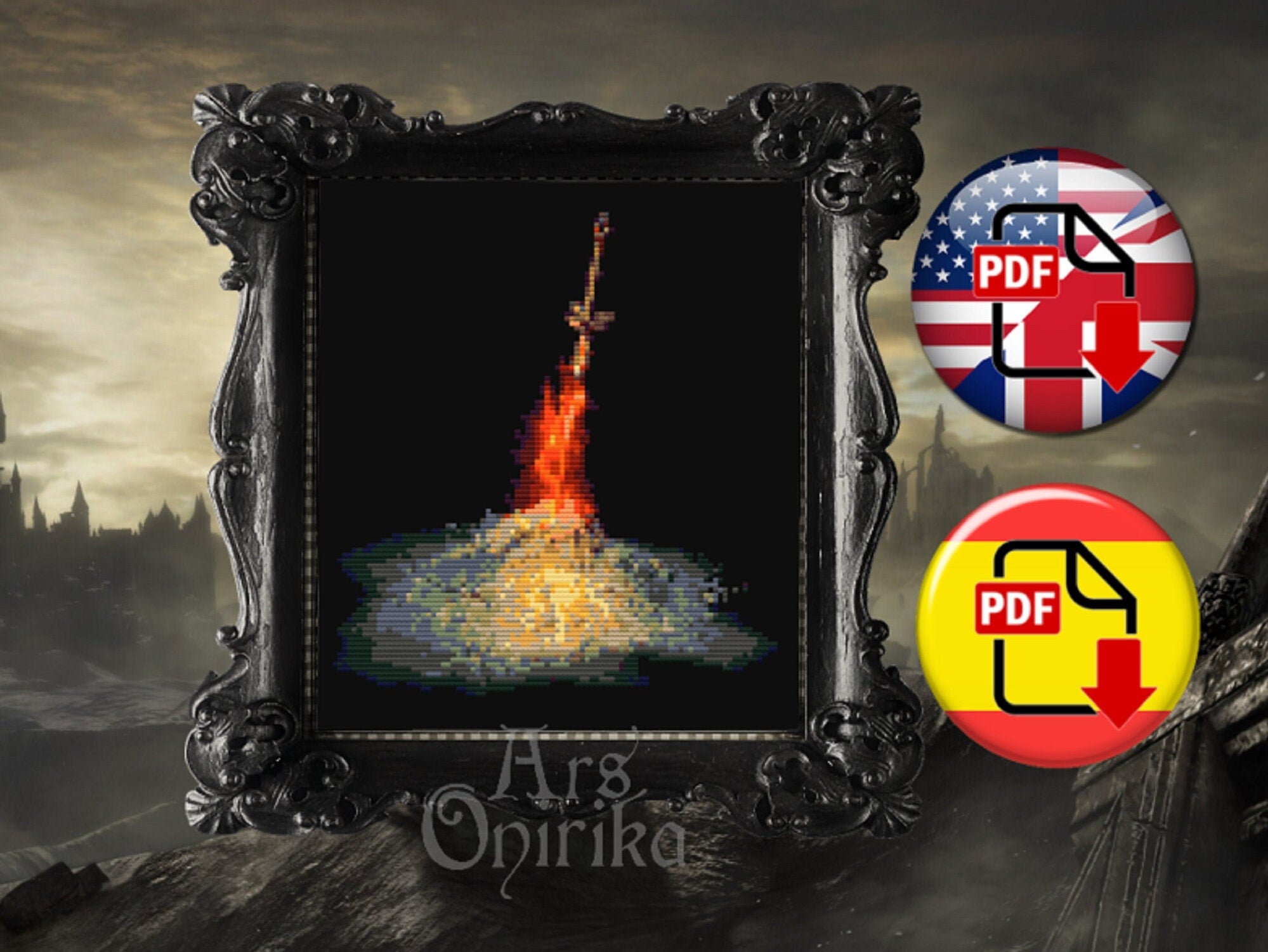 Bonfire Cross Stitch Pattern – Dark Souls Fantasy Gamer (PDF) - INTERMEDIATE LEVEL