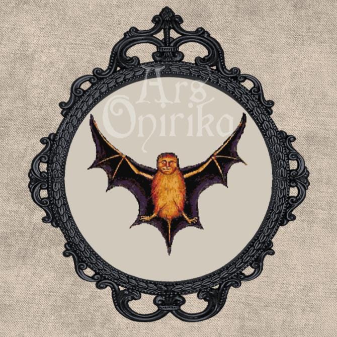 Medieval Bat Cross Stitch Pattern (PDF) – Illuminated Bestiary Design - EASY LEVEL
