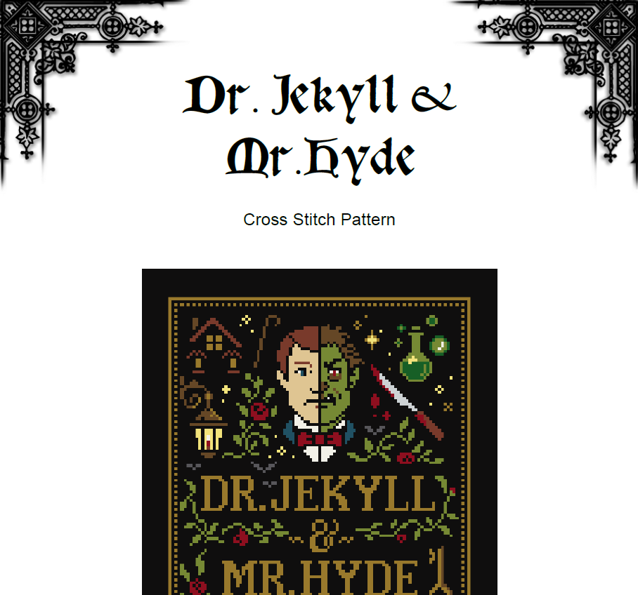 Dr. Jekyll and Mr. Hyde Cross Stitch Pattern (PDF) – R. L. Stevenson - INTERMEDIATE LEVEL (Copia)