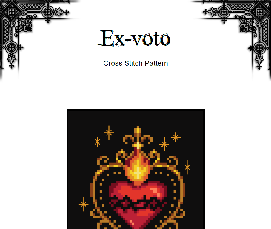 Sacred Heart Cross Stitch Pattern – Ex-Voto Embroidery (PDF) - EASY LEVEL