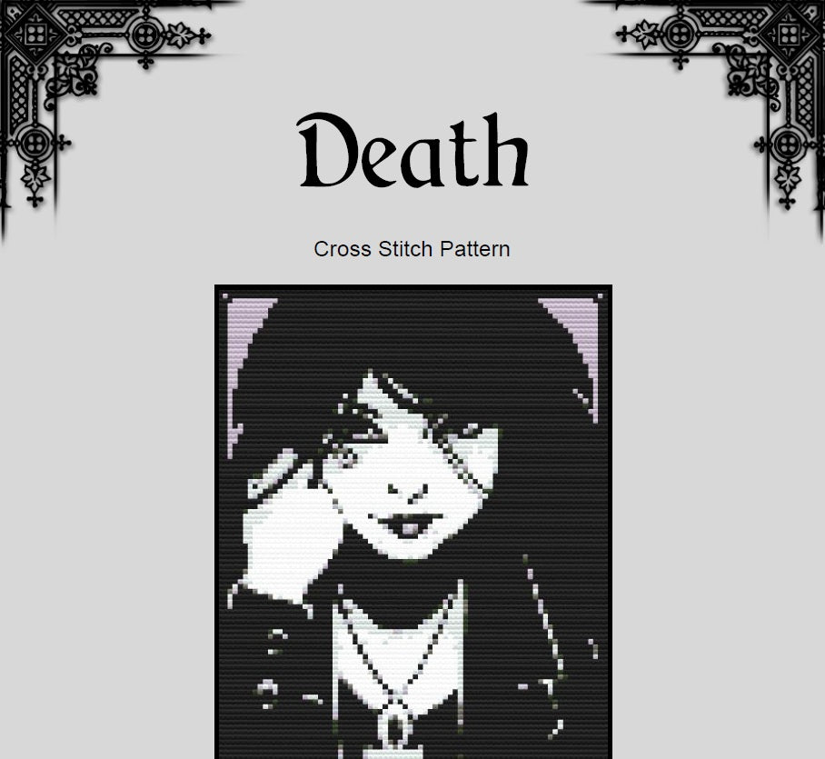 Death Cross Stitch Pattern - Sandman Embroidery (PDF) - EASY LEVEL