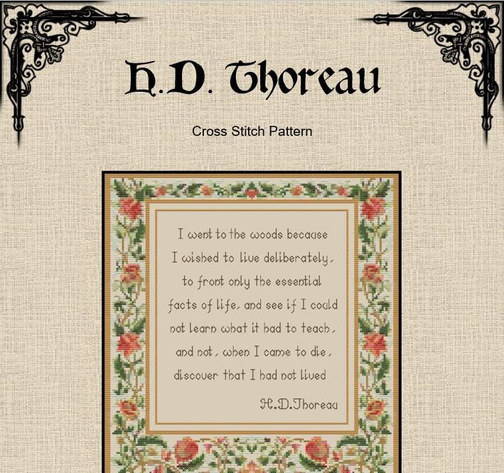 Thoreau Quote Cross Stitch Pattern - Vintage Floral Embroidery (PDF Pattern) - INTERMEDIATE LEVEL