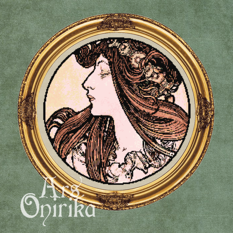 Alphonse Mucha Art Nouveau Goddess IV - Cross Stitch Pattern (PDF) - INTERMEDIATE LEVEL