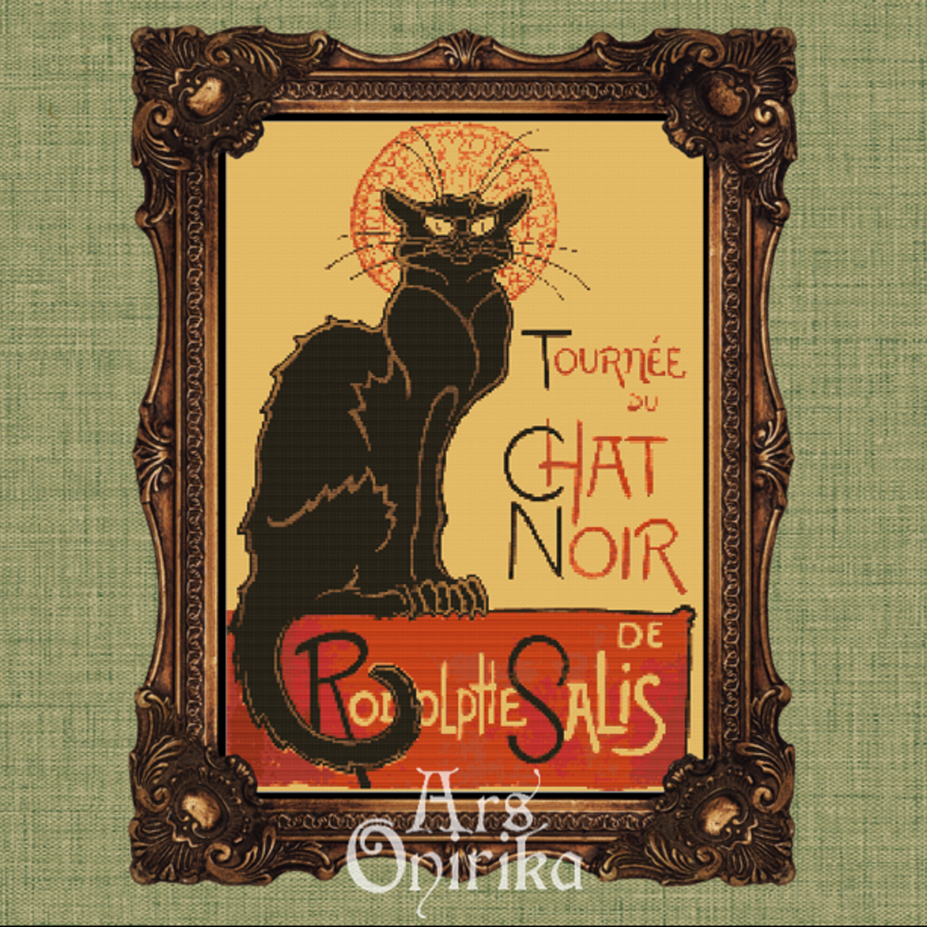 Chat Noir Cross Stitch Pattern – Art Nouveau Black Cat (PDF) - INTERMEDIATE LEVEL