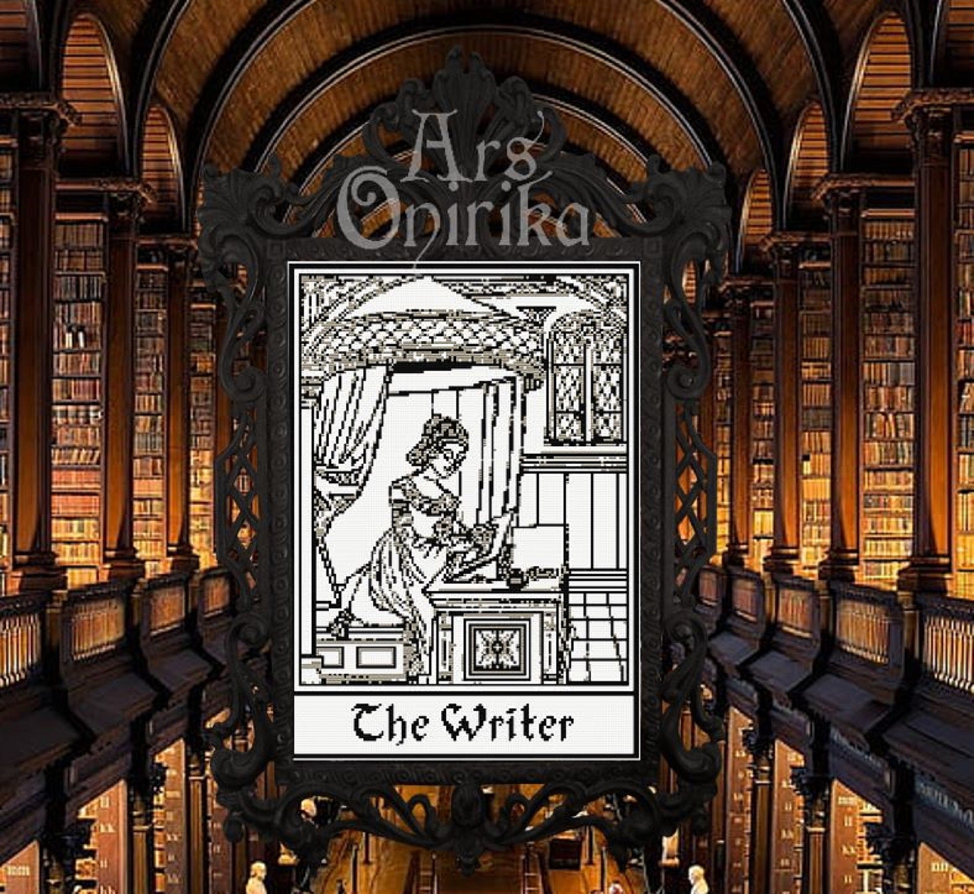 Medieval Writer Cross Stitch Pattern – Scriptorium Embroidery Design (PDF) - INTERMEDIATE LEVEL