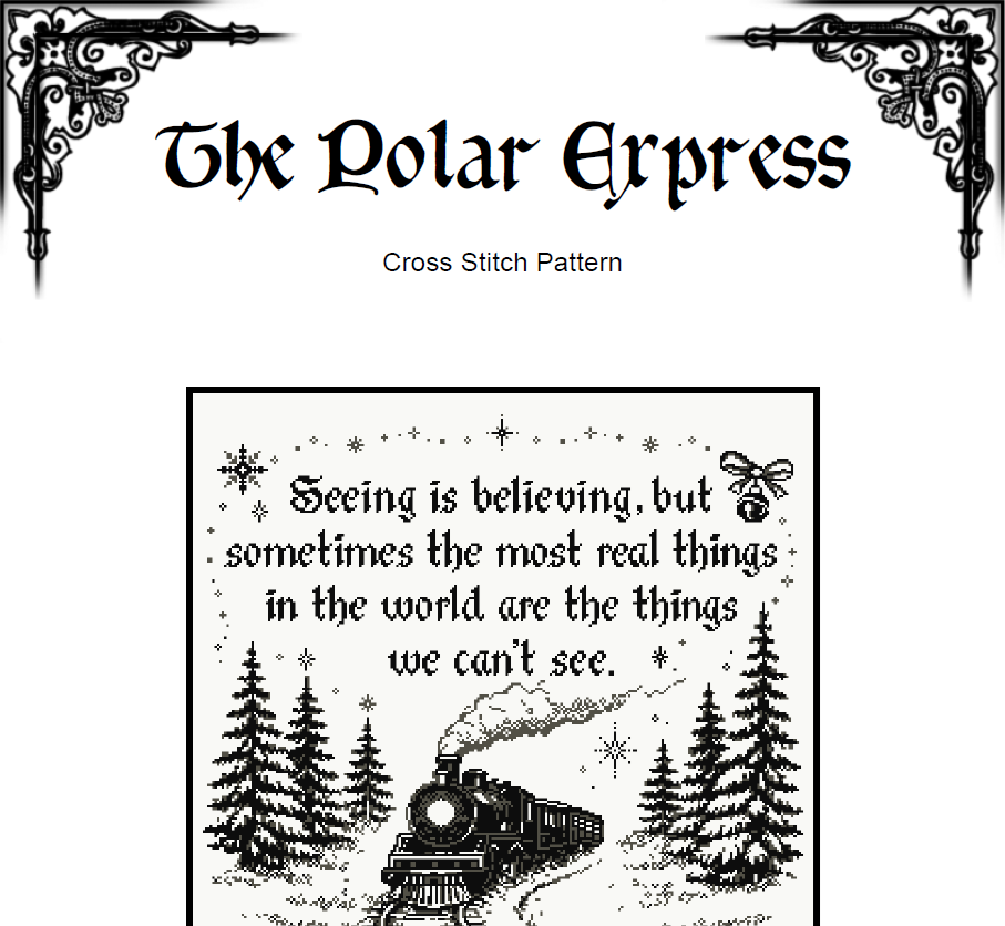 The Polar Express Cross Stitch Pattern (PDF) - EASY LEVEL
