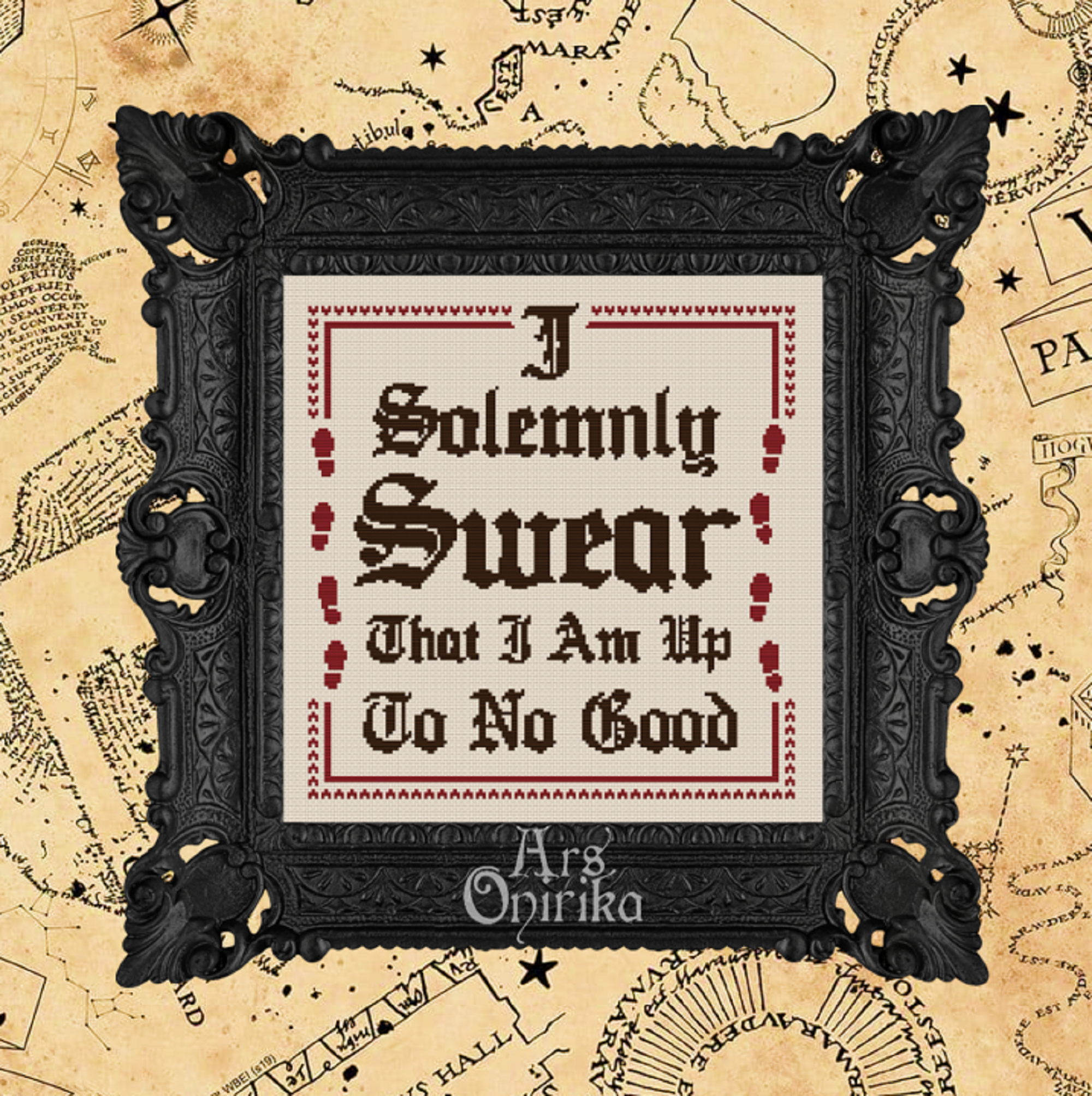 Magical Map Cross Stitch Pattern (PDF) – Marauders Quote - Wizard School - EASY LEVEL