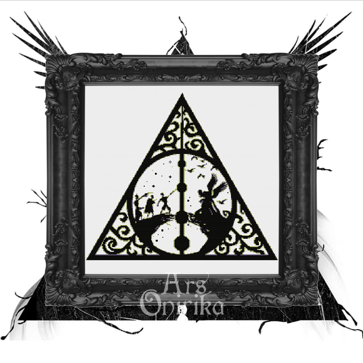 Deathly Hallows Blackwork Cross Stitch Pattern - Wizard World (PDF) - EASY LEVEL