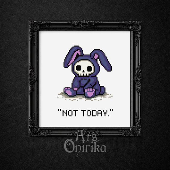 Not Today Cross Stitch Pattern – Dark Humor Gothic Embroidery (PDF) - EASY LEVEL (Copia)