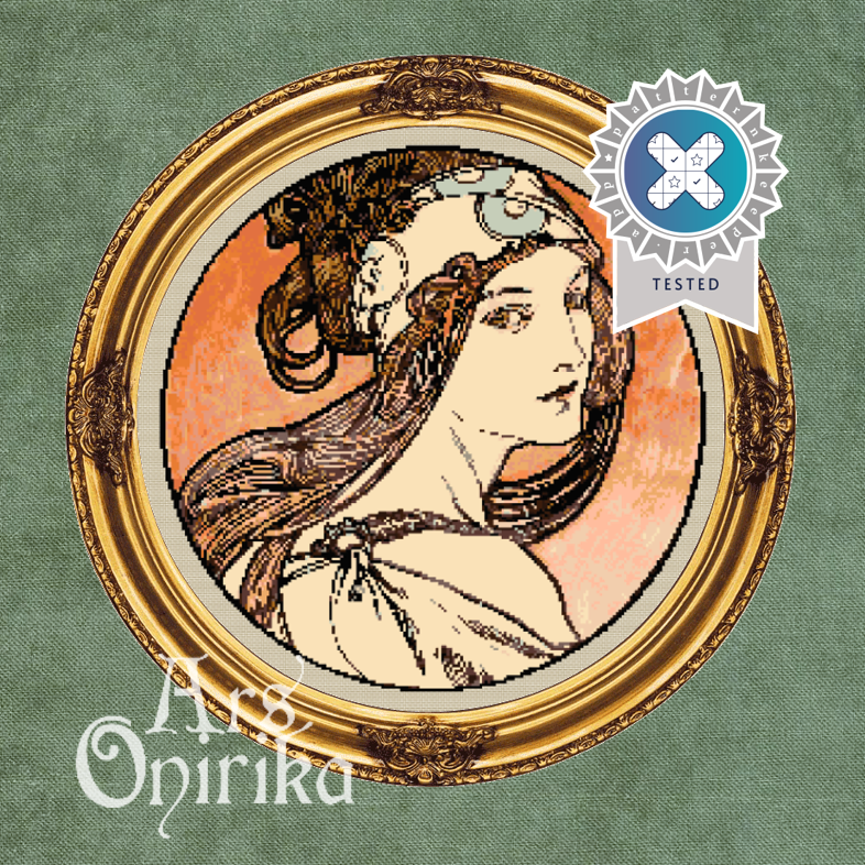 Alphonse Mucha Art Nouveau Goddess VII - Cross Stitch Pattern (PDF) - INTERMEDIATE LEVEL