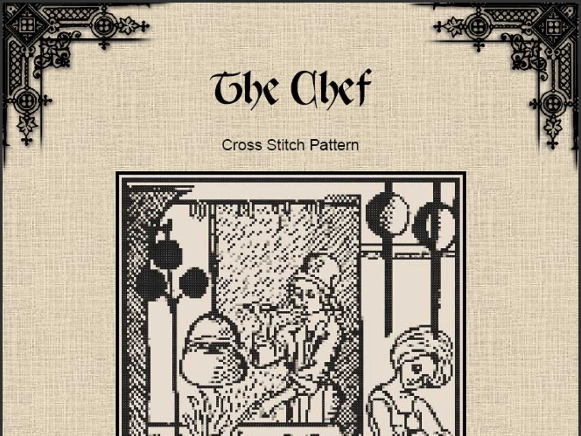 Medieval Chef Cross Stitch – Vintage Kitchen Embroidery - INTERMEDIATE LEVEL