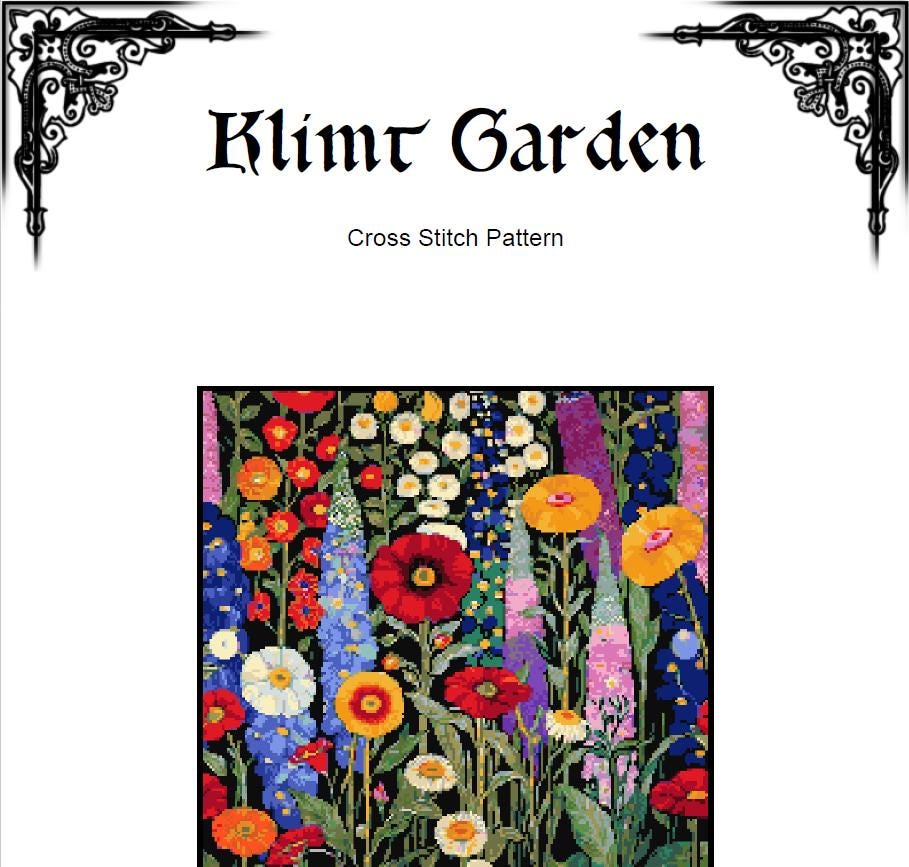Klimt Garden Cross Stitch Pattern (PDF) – Floral Colorful Design - INTERMEDIATE LEVEL