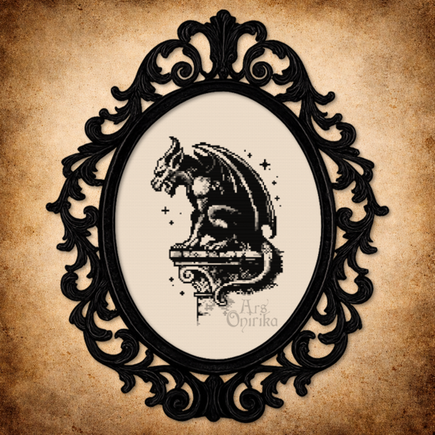 Gargoyle Cross Stitch Pattern – Gothic Embroidery (PDF) - EASY LEVEL