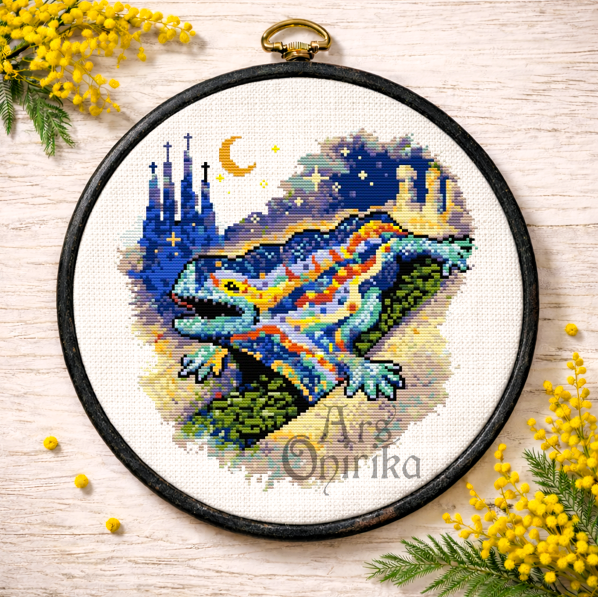 Gaudi Dragon Cross Stitch Pattern - Barcelona Architecture (PDF) - INTERMEDIATE LEVEL