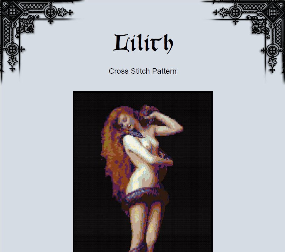 Lilith Cross Stitch Pattern - Dark Goddess - INTERMEDIATE LEVEL