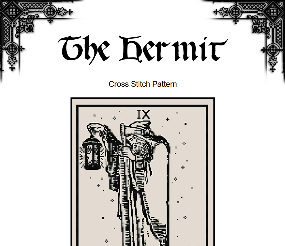 The Hermit Tarot Cross Stitch Pattern – Rider Waite Major Arcana - INTERMEDIATE LEVEL