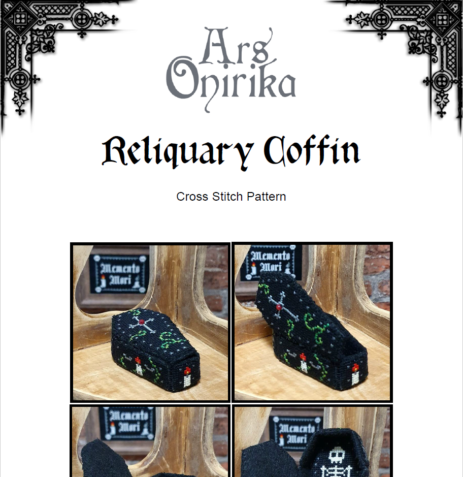 Coffin 3D Cross Stitch Pattern – Gothic Reliquary Box (PDF) - INTERMEDIATE LEVEL