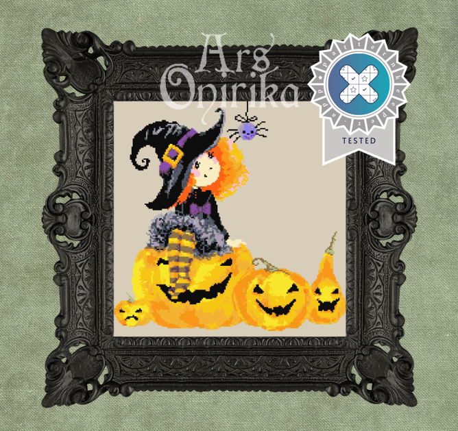 Pumpkin Witch Cross Stitch Pattern - Halloween Needlepoint (PDF) - INTERMEDIATE LEVEL