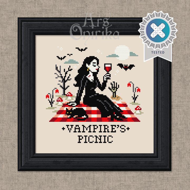 Vampire's Picnic Cross Stitch Pattern - Gothic Embroidery (PDF) - EASY LEVEL