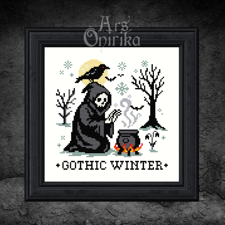 Gothic Winter Cross Stitch Pattern - Grim Reaper (PDF) - EASY LEVEL