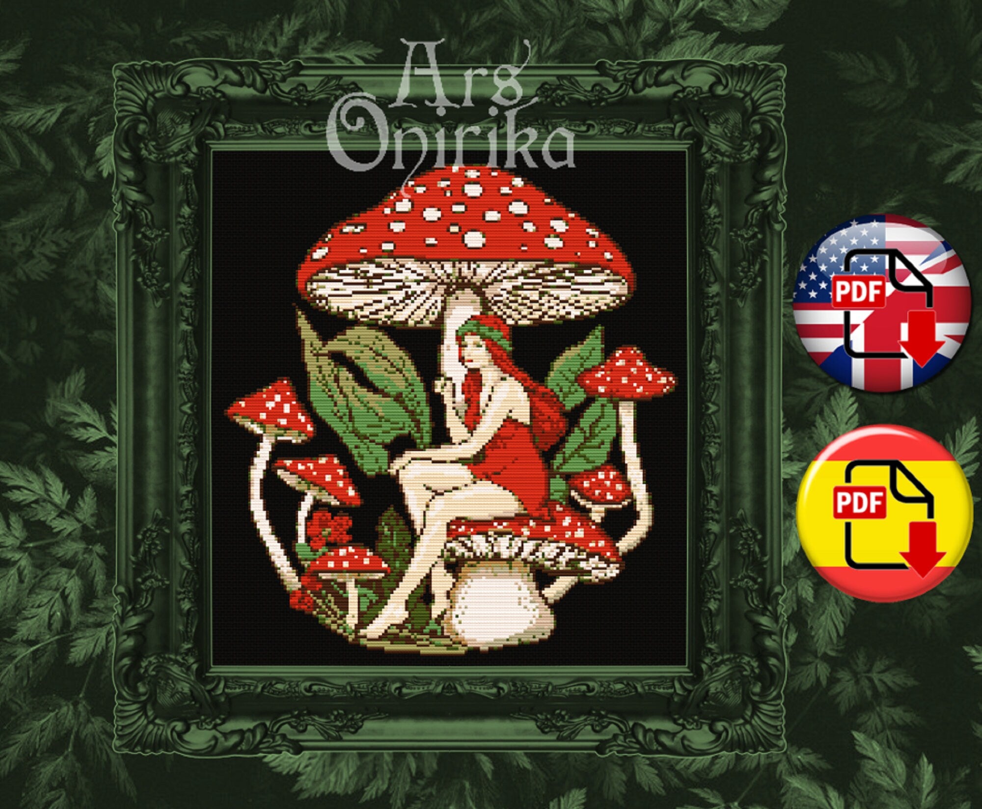 Amanita Fairy Cross Stitch Pattern (PDF) - Fairycore Mushroom Embroidery - EASY LEVEL