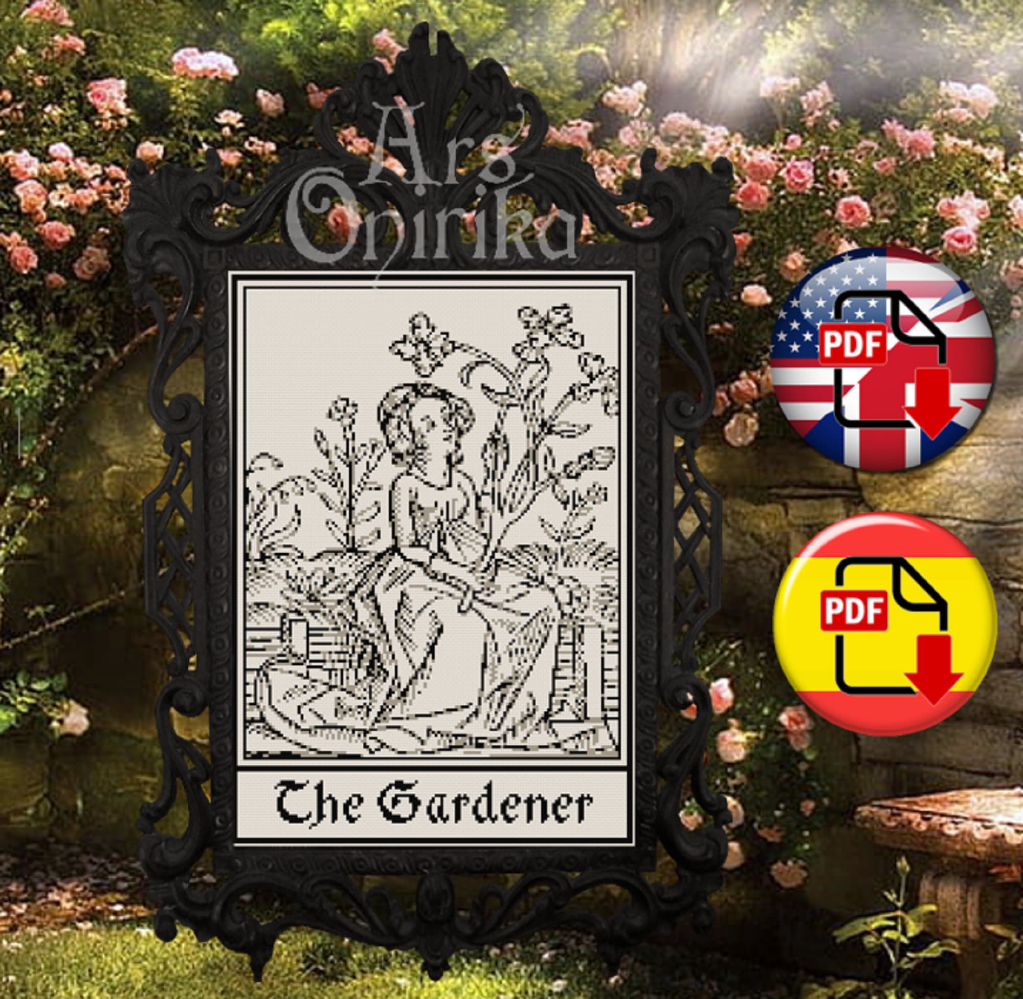 Medieval Gardener Cross Stitch Pattern – Botanical Embroidery (PDF) - INTERMEDIATE LEVEL