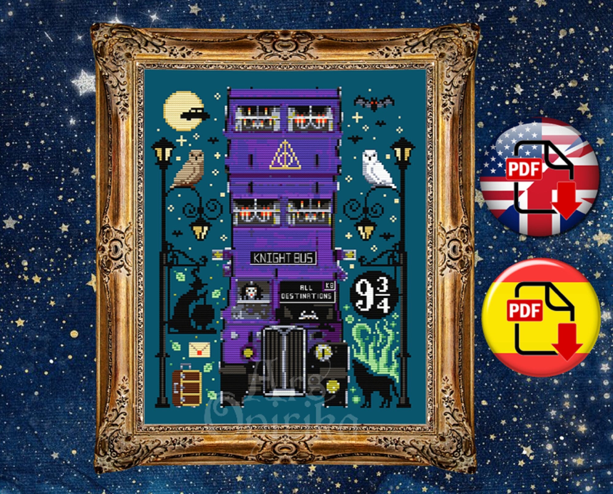 Knight Bus Cross Stitch Pattern – Fantasy Night Ride (PDF) - INTERMEDIATE LEVEL