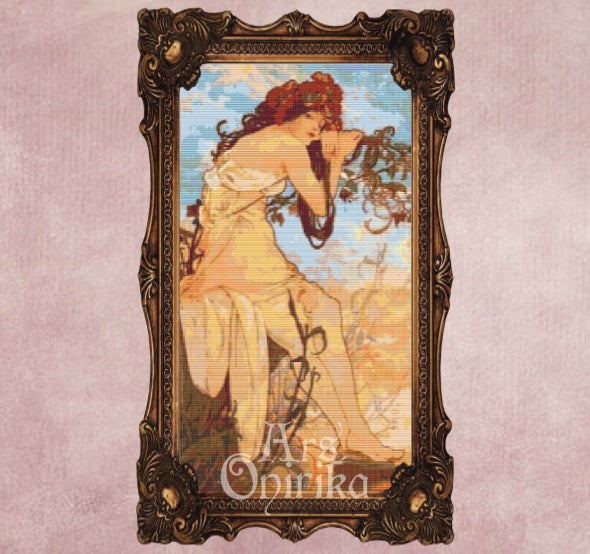 The Summer Cross Stitch Pattern - Alphonse Mucha Style - Art Nouveau Embroidery - ADVANCED LEVEL
