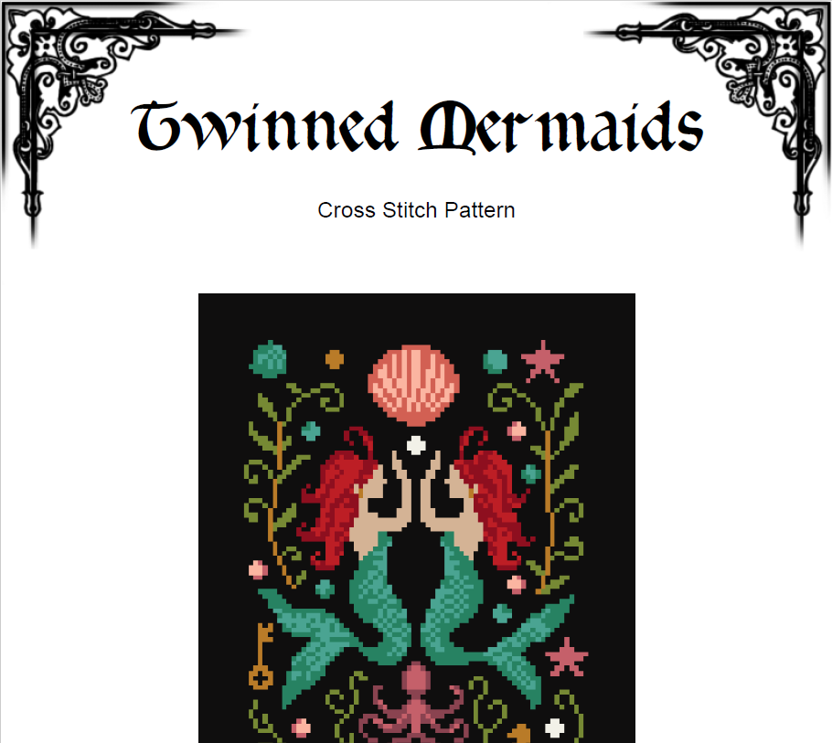 Twinned Mermaids Cross Stitch Pattern (PDF) - EASY LEVEL