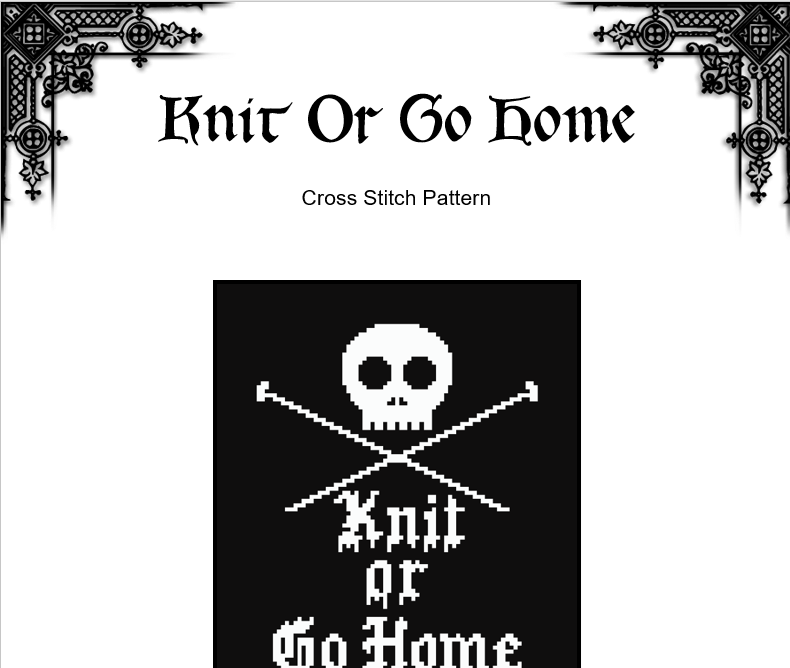 Knit or Go Home Cross Stitch Pattern | Gothic Knitting Quote (PDF) - EASY LEVEL