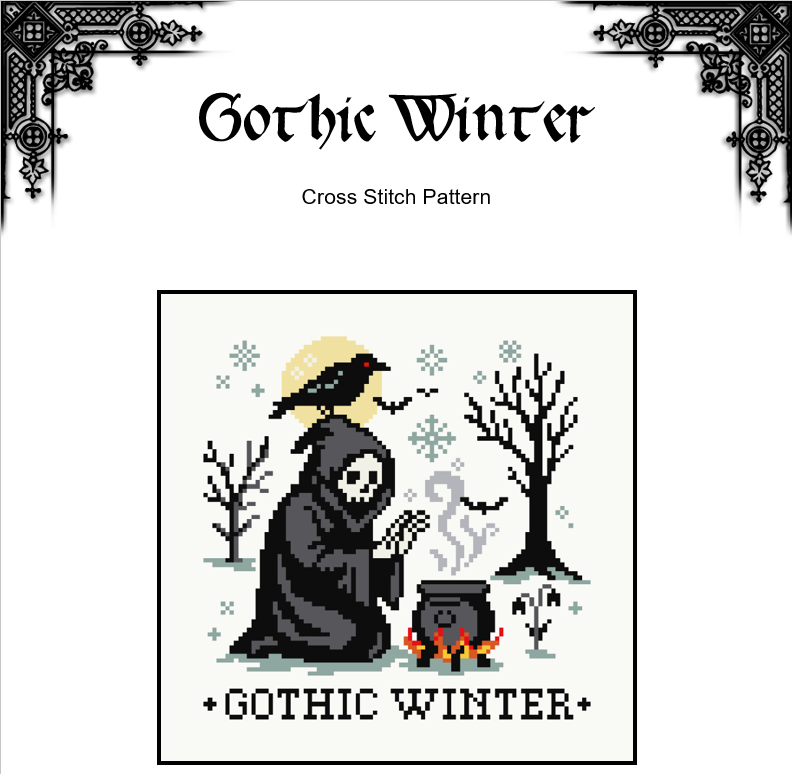 Gothic Winter Cross Stitch Pattern - Grim Reaper (PDF) - EASY LEVEL
