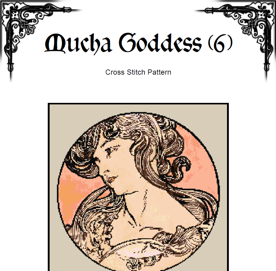 Alphonse Mucha Goddess VI - Cross Stitch Pattern (PDF) – INTERMEDIATE LEVEL