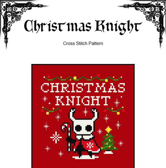 Christmas Knight Cross Stitch Pattern – Hollow Fantasy Gamer (PDF) - EASY LEVEL