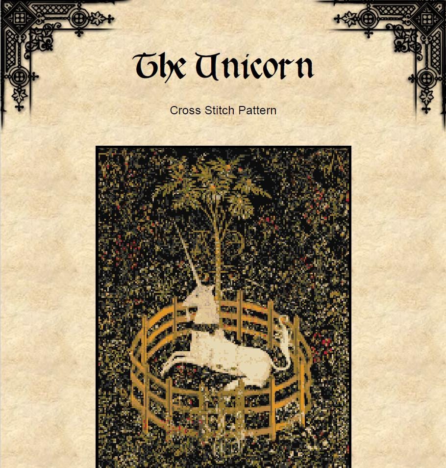Medieval Unicorn Cross Stitch Pattern: Fantasy Tapestry (PDF) - INTERMEDIATE LEVEL