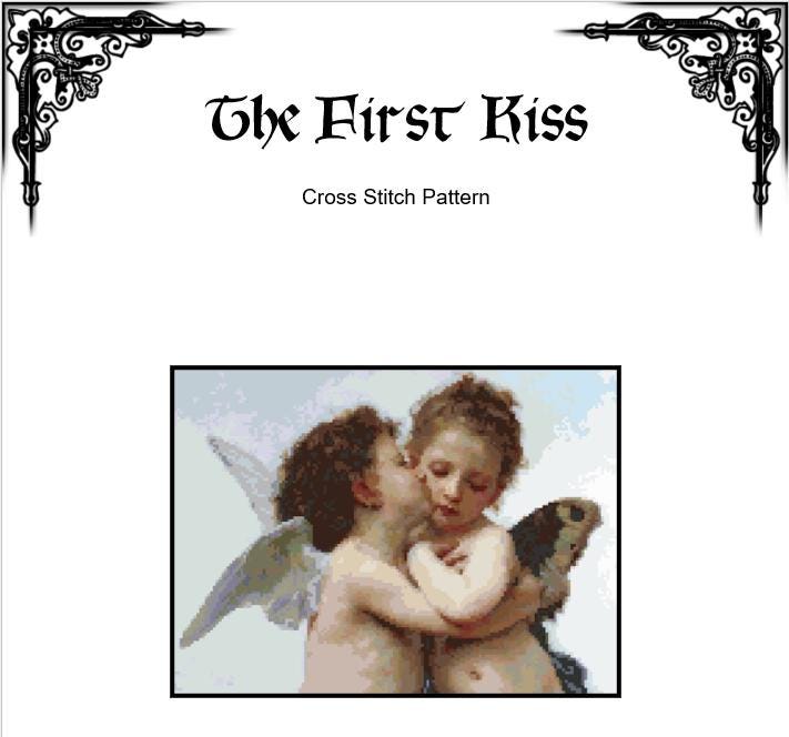 Angel Kiss Cross Stitch Pattern (PDF) – Cherub Classical Art - ADVANCED LEVEL