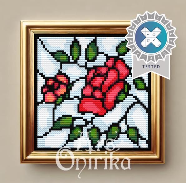 Stained Glass Rose - Cross Stitch Pattern - EASY LEVEL