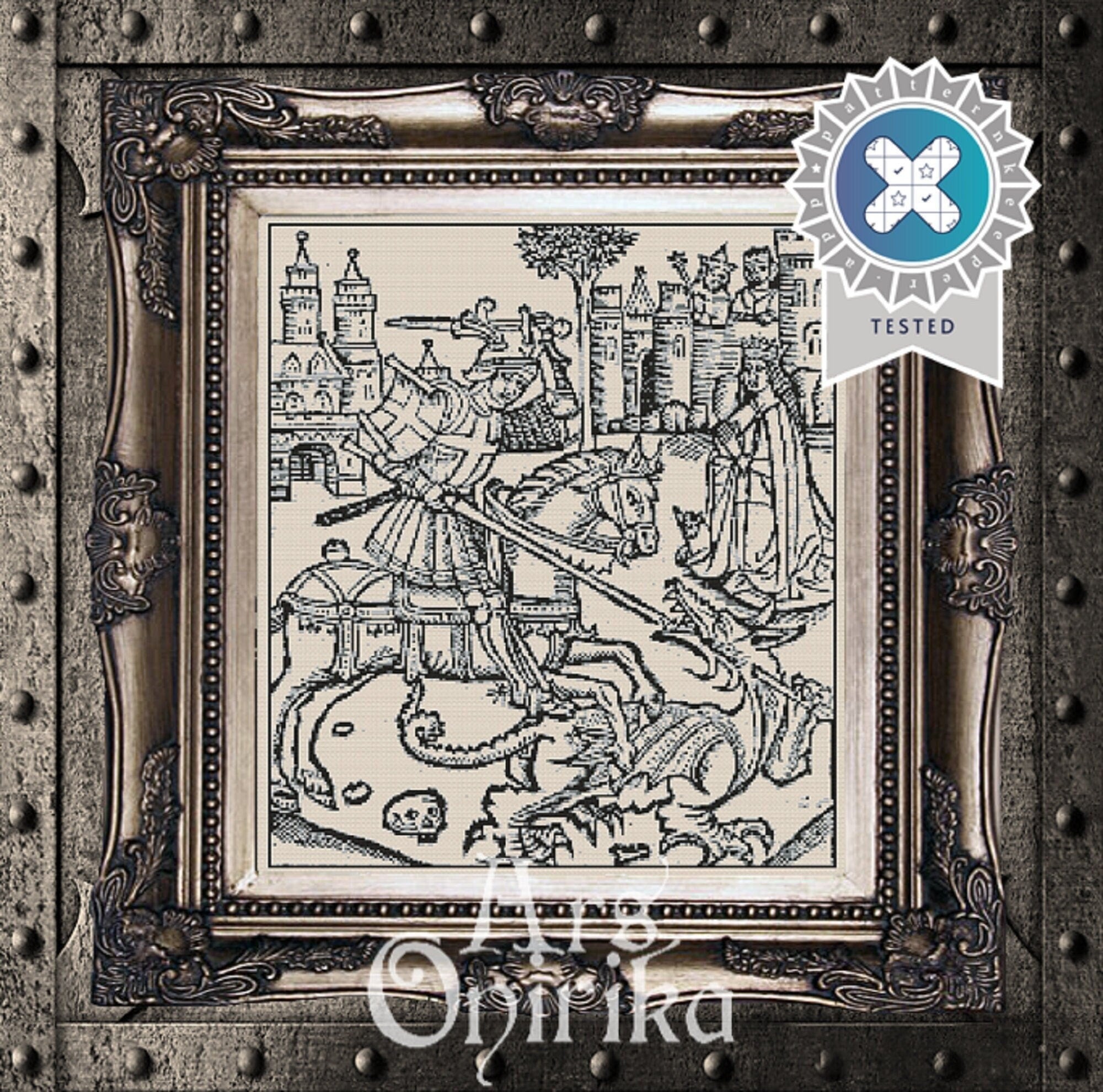 Saint George and the Dragon Cross Stitch Pattern (PDF) – Medieval Blackwork - INTERMEDIATE LEVEL