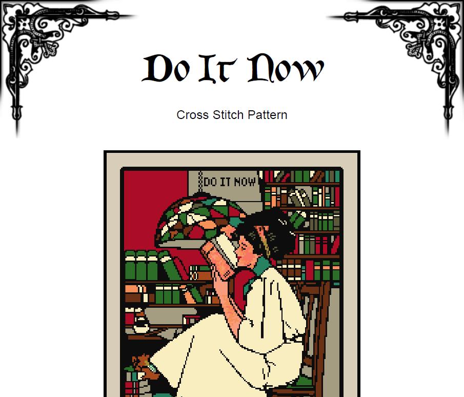 Do It Now Cross Stitch Pattern - Dark Academia Vintage Design (PDF) - INTERMEDIATE LEVEL