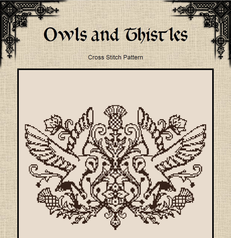 Owls and Thistles Cross Stitch Pattern – Medieval Gothic Embroidery (PDF) - INTERMEDIATE LEVEL