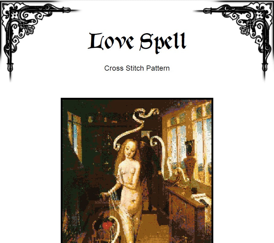 Love Spell Cross Stitch Pattern – Classical Art (PDF) - ADVANCED LEVEL