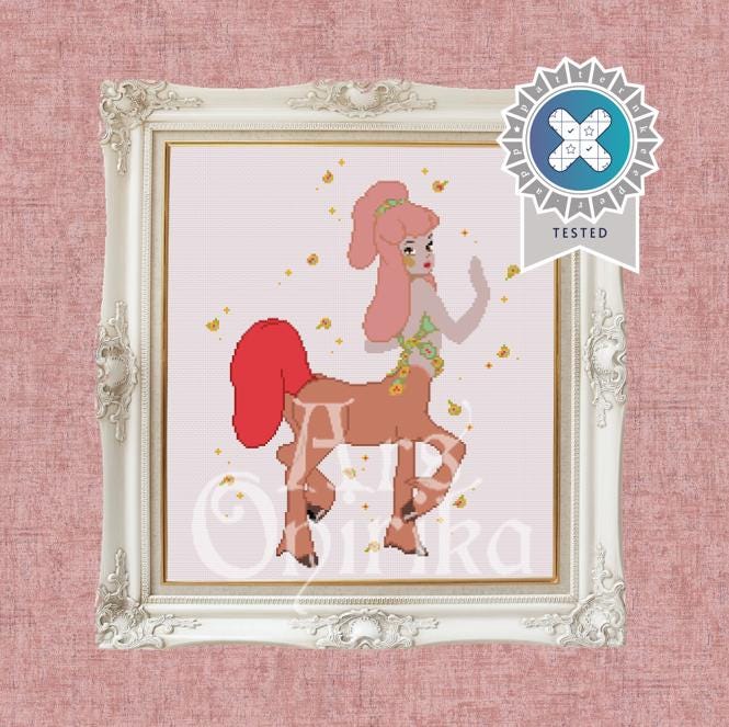 Centaur Lady Cross Stitch Pattern - Pink Fantasy Needlepoint - Mythical Creature - EASY LEVEL