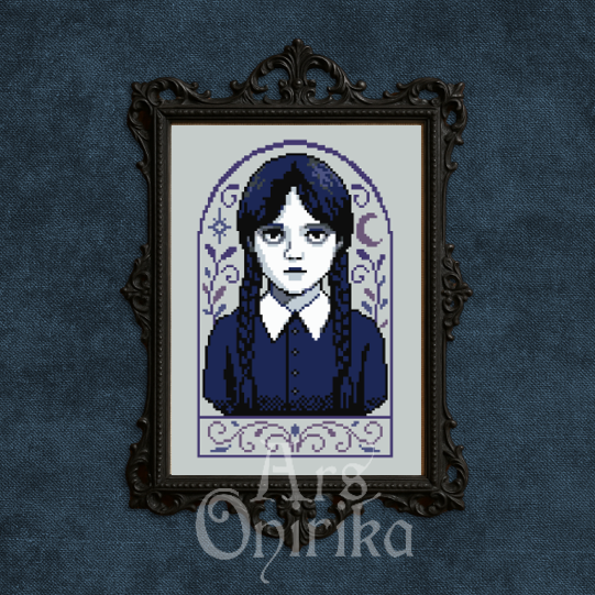 Wednesday Cross Stitch Pattern - Witchy Gothic Merlina (PDF) - EASY LEVEL