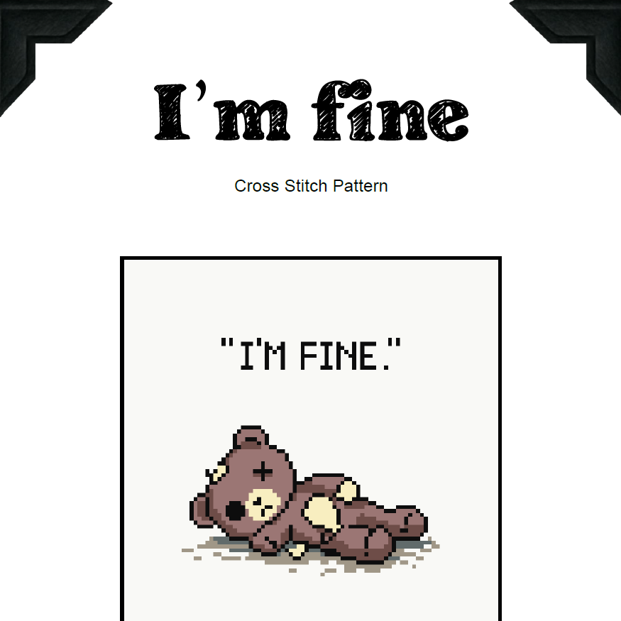 I’m Fine Cross Stitch Pattern – Dark Humor Gothic Embroidery (PDF) - EASY LEVEL