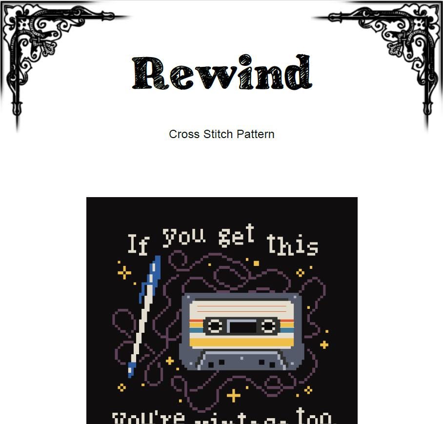 Rewind Cassette - Millennial Sampler - Cross Stitch Pattern (PDF) - EASY LEVEL