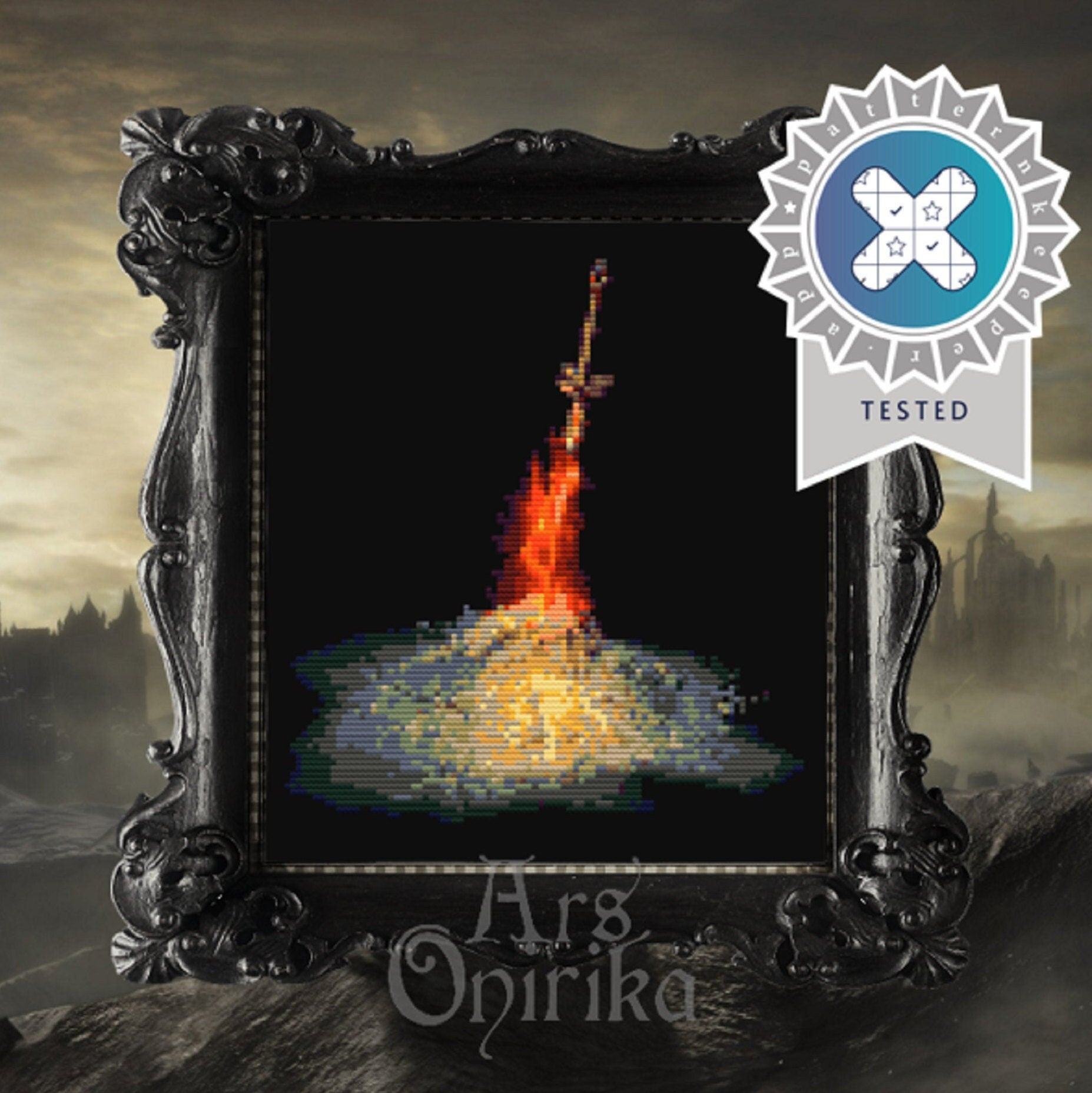 Bonfire Cross Stitch Pattern – Dark Souls Fantasy Gamer (PDF) - INTERMEDIATE LEVEL