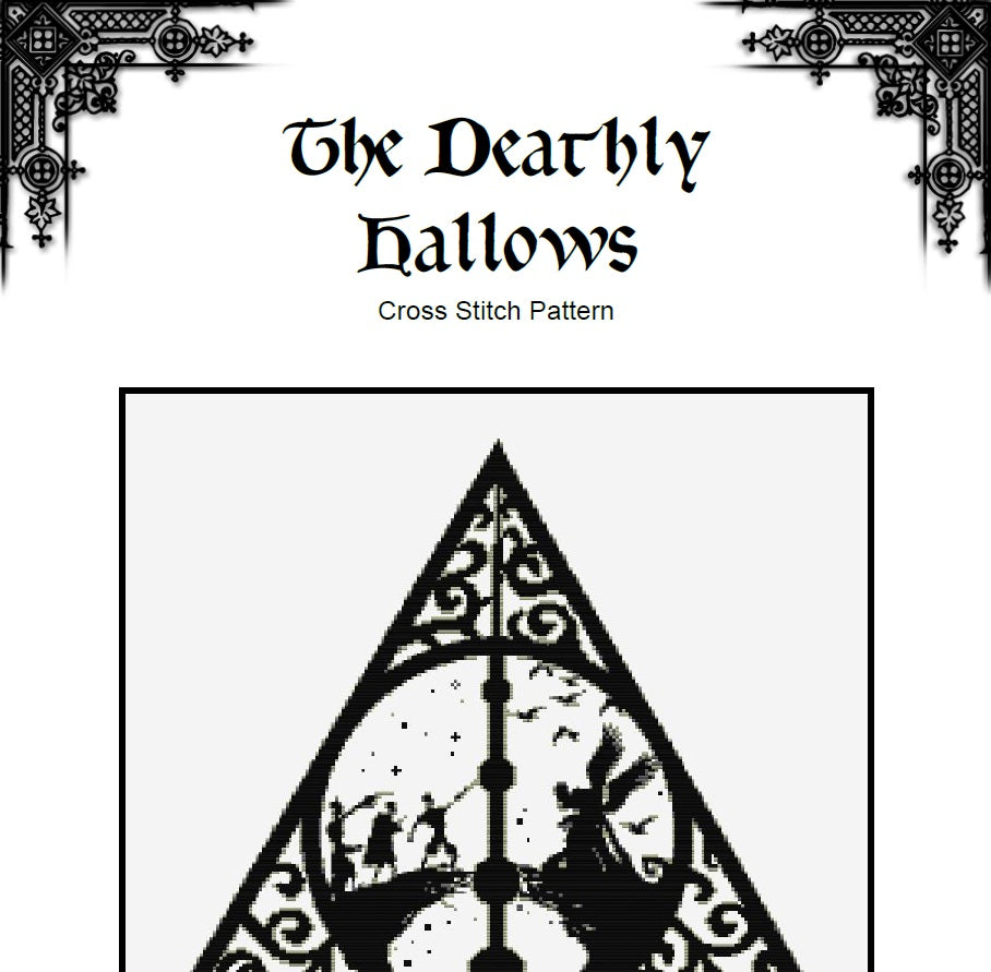 Deathly Hallows Blackwork Cross Stitch Pattern - Wizard World (PDF) - EASY LEVEL