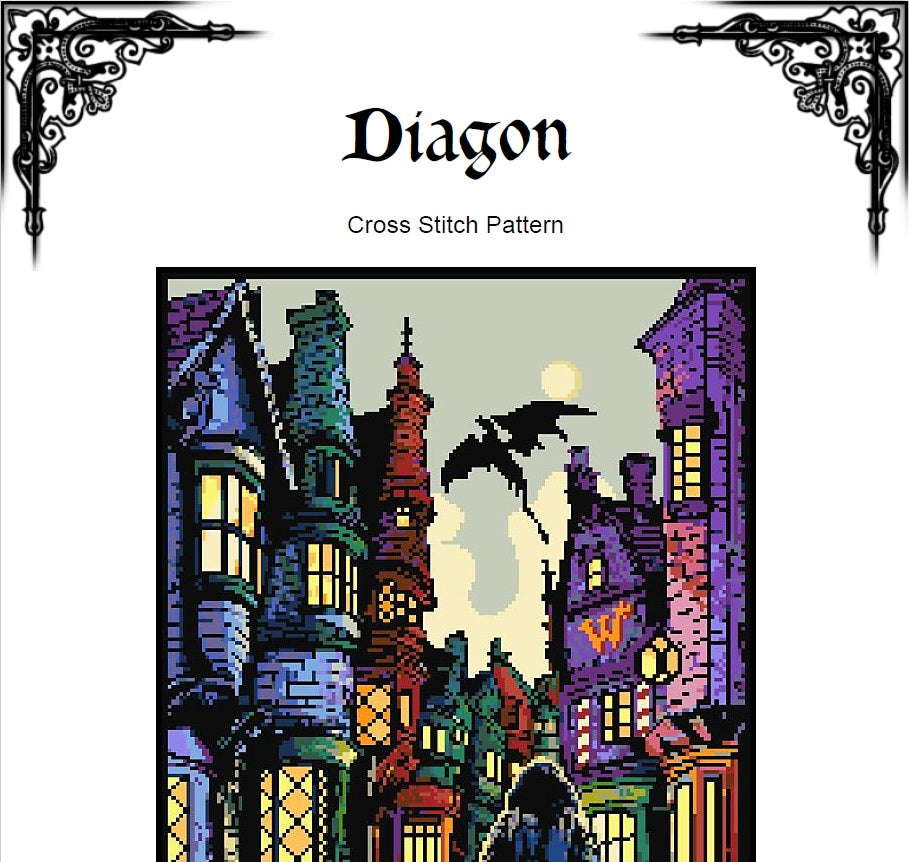 Fantasy Alley Cross Stitch Pattern (PDF) – Magical HP Scene - INTERMEDIATE LEVEL