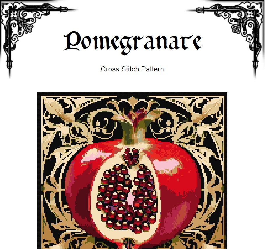 Gothic Pomegranate - Cross Stitch Pattern (PDF) – Baroque design - INTERMEDIATE LEVEL